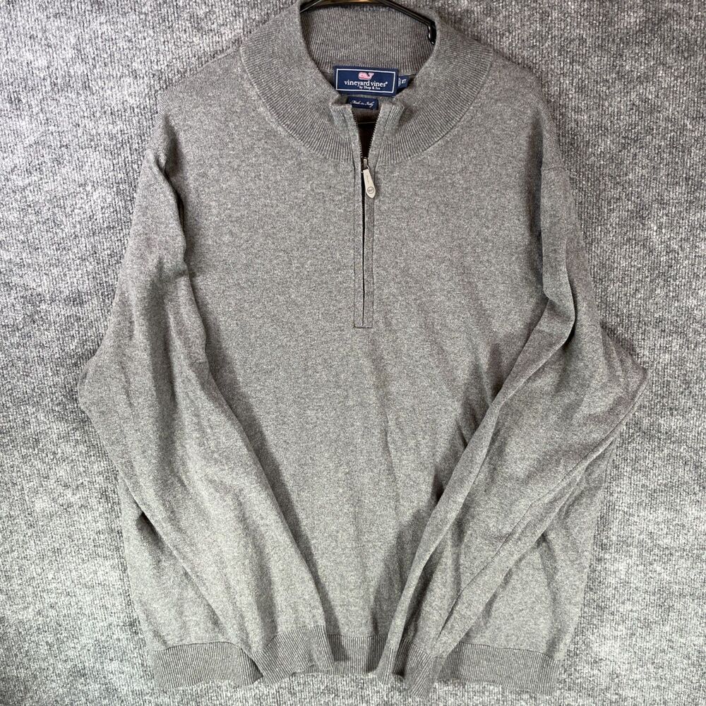 Vineyard Vines Quarter Zip Sweater Mens XT Gray Cotton Cashmere Made Italy